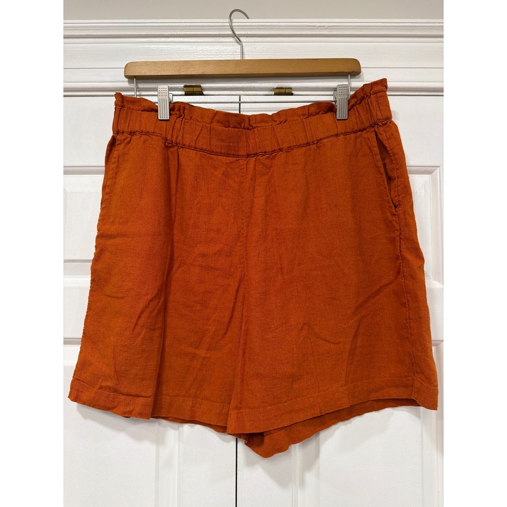 J Jason Wu Burnt Orange Linen Blend Paperbag Waist Shorts Womens Medium Rust